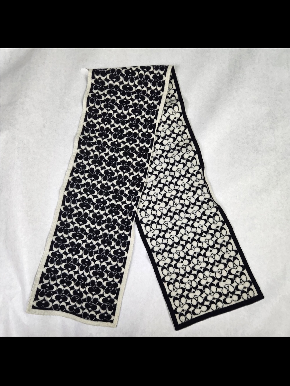Coach Vintage cream and black monogram wool winter scarf